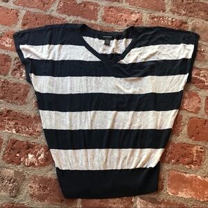 Vintage 90s Lucky Brand size L oversized navy blue and white striped top shirt